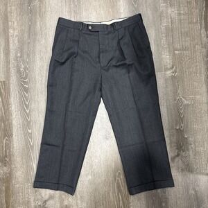VTG Paul Stuart Pants Mens 40x26 Wool Pleated Cuffed Italy Dress Trousers Gray